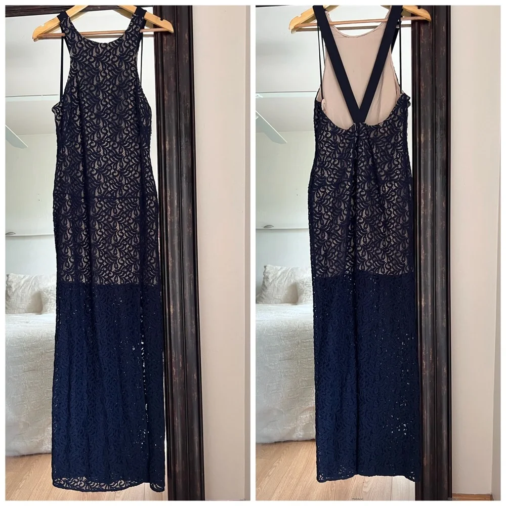 Free People Navy Lace Column Maxi Dress Size 6 - Picture 2 of 4